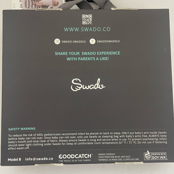 Swado Classic Adjustable Swaddle in Gray And White Organic Cotton Size M NWT - Picture 5 of 9